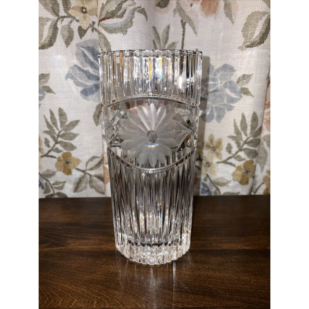 Rare Dresden Signed Crystal Vase Fluted With Flower